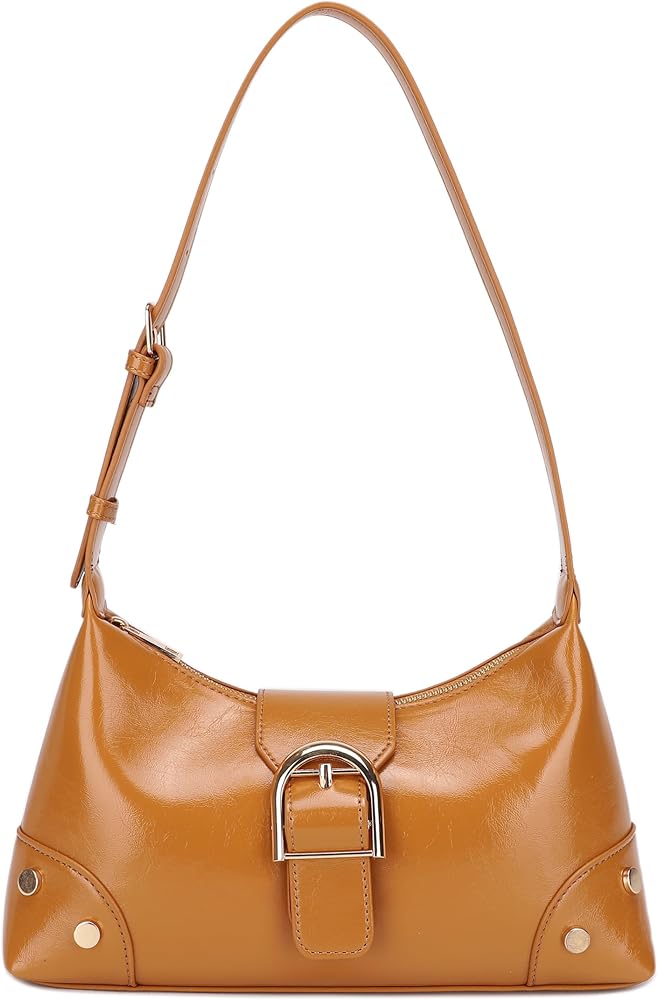Belted Shoulder Bag, Trendy Vegan Leather Underarm Hobo Purse • Camel