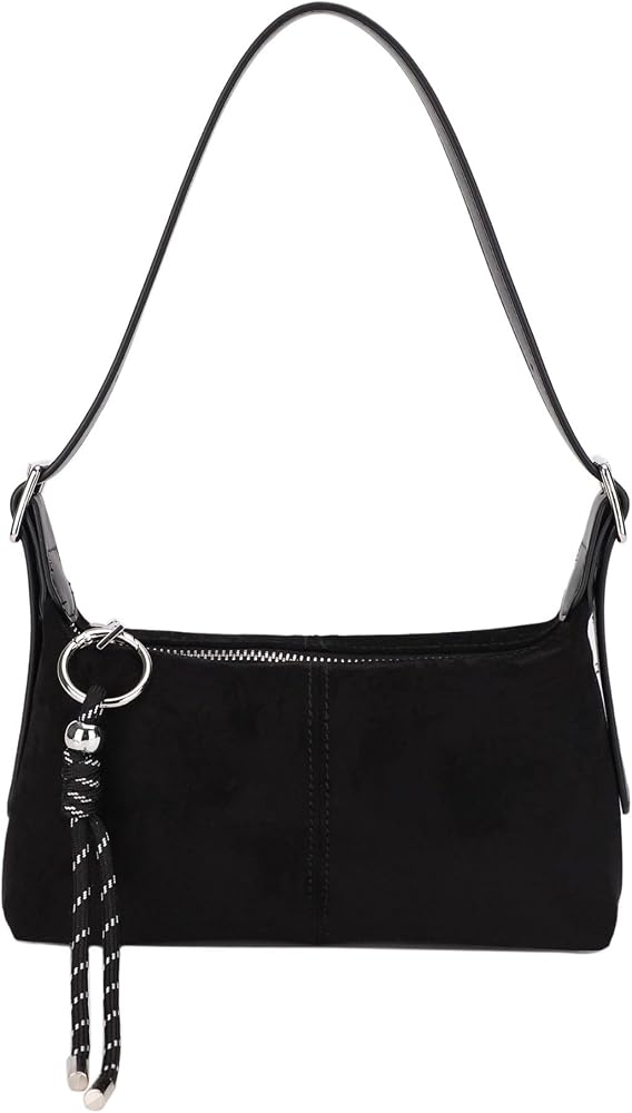 Premium Suede Vegan Leather Crossbody Purses Small Shoulder Bag with Dual Adjustable Removeable Strap and Key Chain • Black