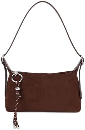Premium Suede Vegan Leather Crossbody Purses Small Shoulder Bag with Dual Adjustable Removeable Strap and Key Chain • Coffee
