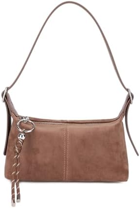 Premium Suede Vegan Leather Crossbody Purses Small Shoulder Bag with Dual Adjustable Removeable Strap and Key Chain • Mocha