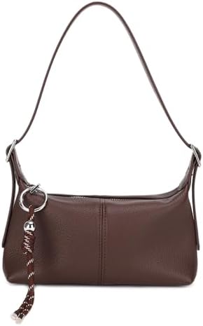 Premium Vegan Leather Small Crossbody Purse Trendy Hobo Bags with Dual Adjustable Strap and Keychain Bag Charm • Coffee