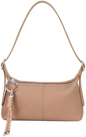 Premium Vegan Leather Small Crossbody Purse Trendy Hobo Bags with Dual Adjustable Strap and Keychain Bag Charm • Neutral