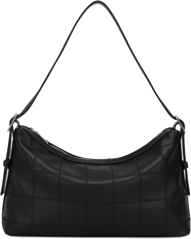 Slouchy Vegan Leather Shoulder Bag Trendy Hobo Purse_Black • Black