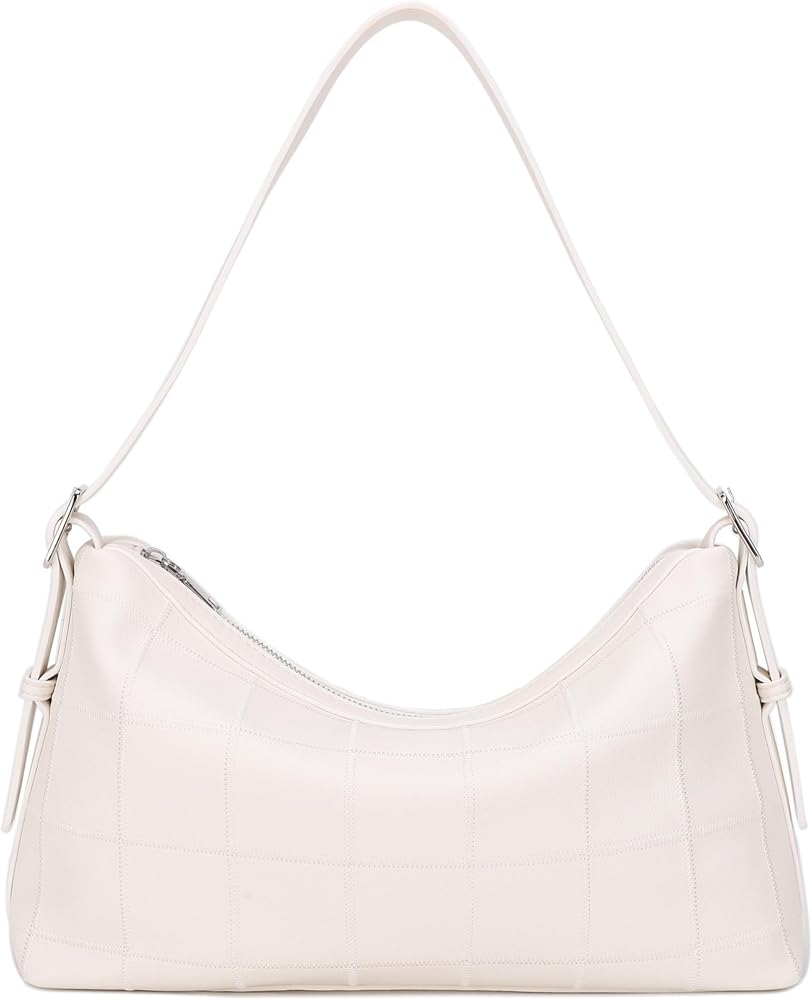 Slouchy Vegan Leather Shoulder Bag Trendy Hobo Purse_Ivory • Ivory