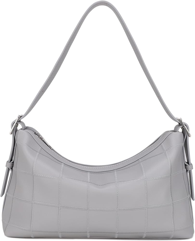Slouchy Vegan Leather Shoulder Bag Trendy Hobo Purse_Light Grey • Light Grey