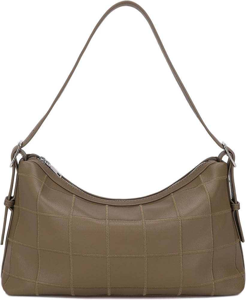 Slouchy Vegan Leather Shoulder Bag Trendy Hobo Purse_Olive • Olive