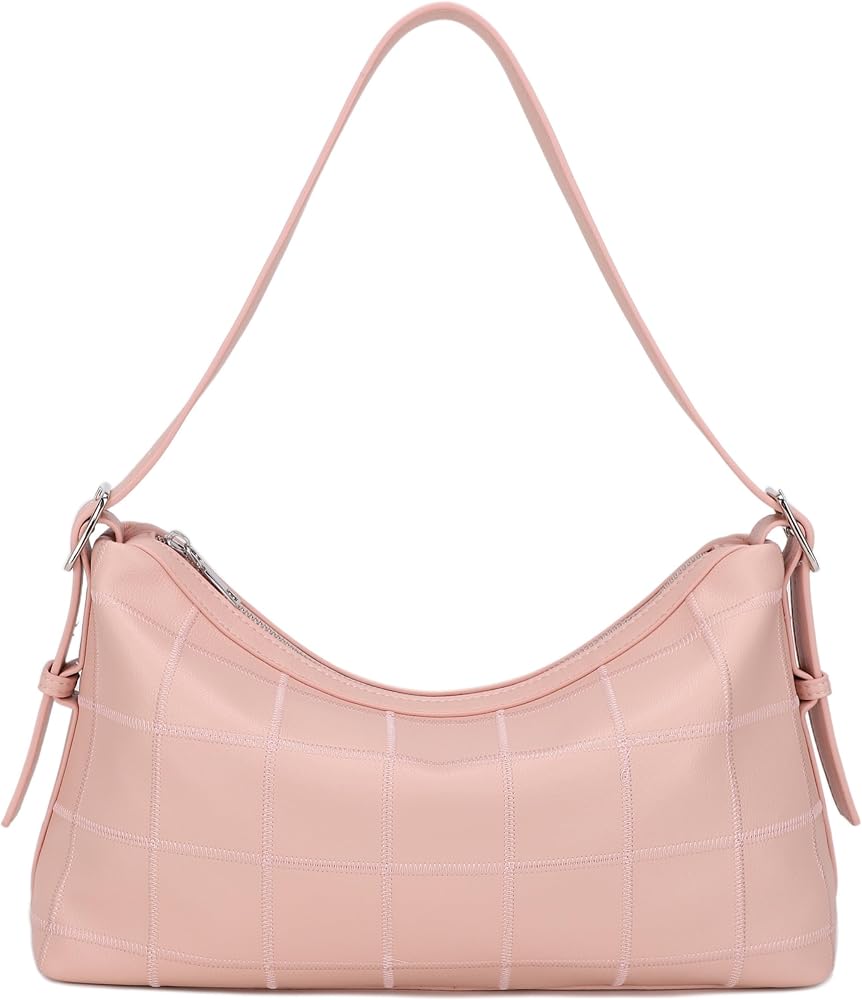 Slouchy Vegan Leather Shoulder Bag Trendy Hobo Purse_Pink • Pink