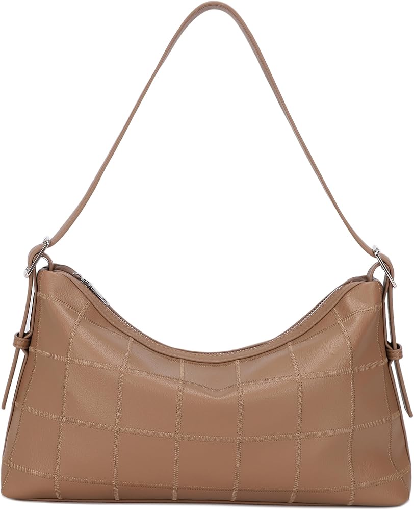 Slouchy Vegan Leather Shoulder Bag Trendy Hobo Purse_Taupe • Taupe