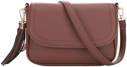 Small Crossbody Bag Trendy Flap Saddle Purses with Tassel Vegan leather Crossbody Shoulder bag • Brown