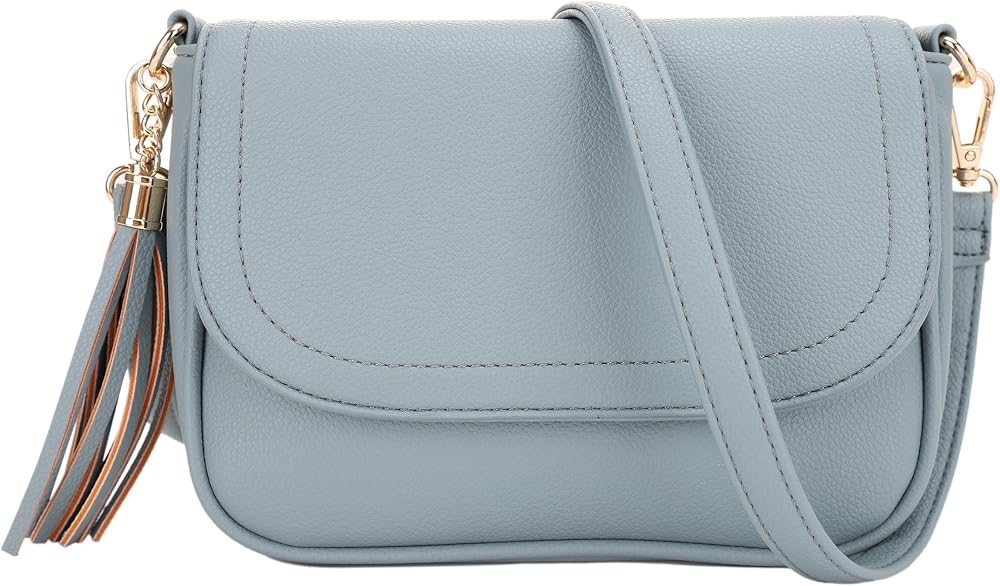 Small Crossbody Bag Trendy Vegan Leather Flap Saddle Purses with Adjustable Shoulder Strap • Blue