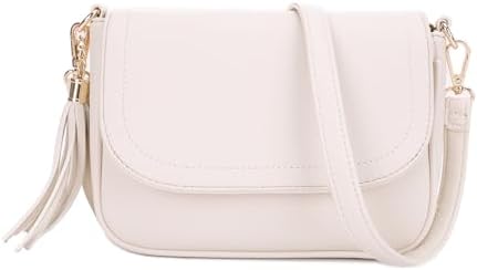 Small Crossbody Bag Trendy Vegan Leather Flap Saddle Purses with Adjustable Shoulder Strap • Off-White