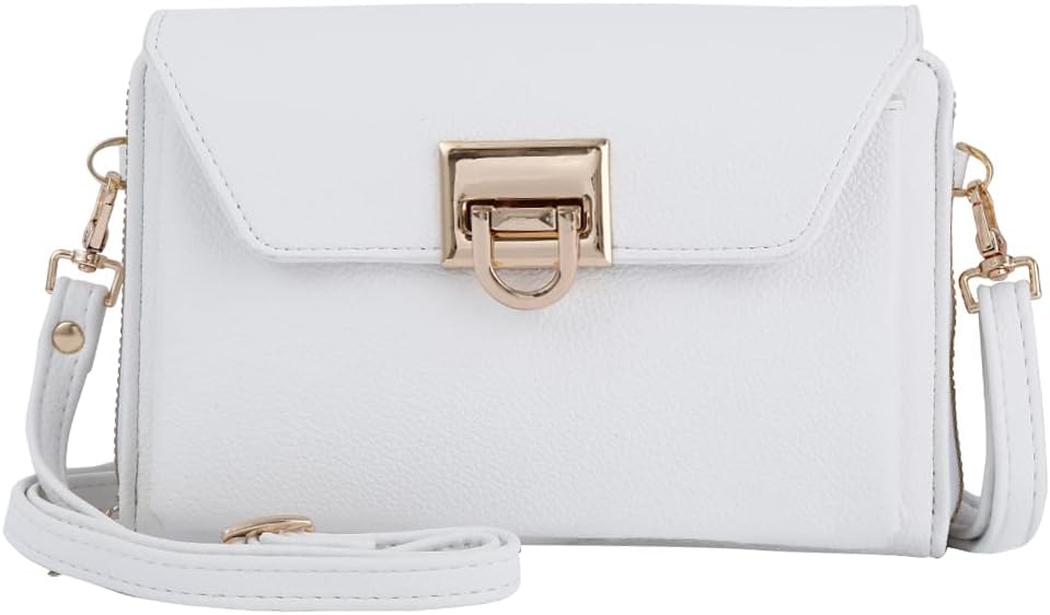 Small Crossbody Shoulder Bag, Cell Phone Wallet Purse with Multiple Card Slots • White