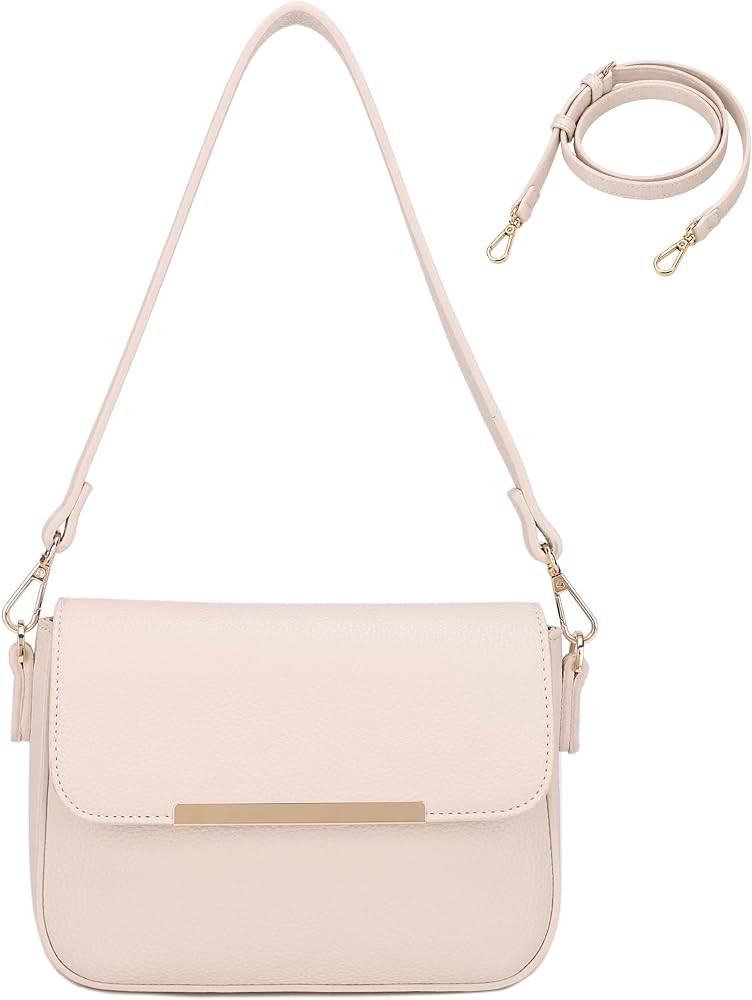 Small Leather Shoulder Bag, Trendy Flap Crossbody Purse • Bone