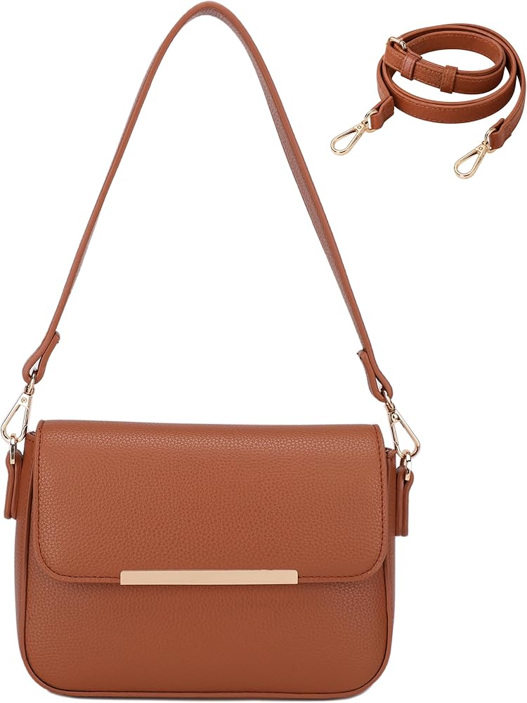 Small Leather Shoulder Bag, Trendy Flap Crossbody Purse • Brown