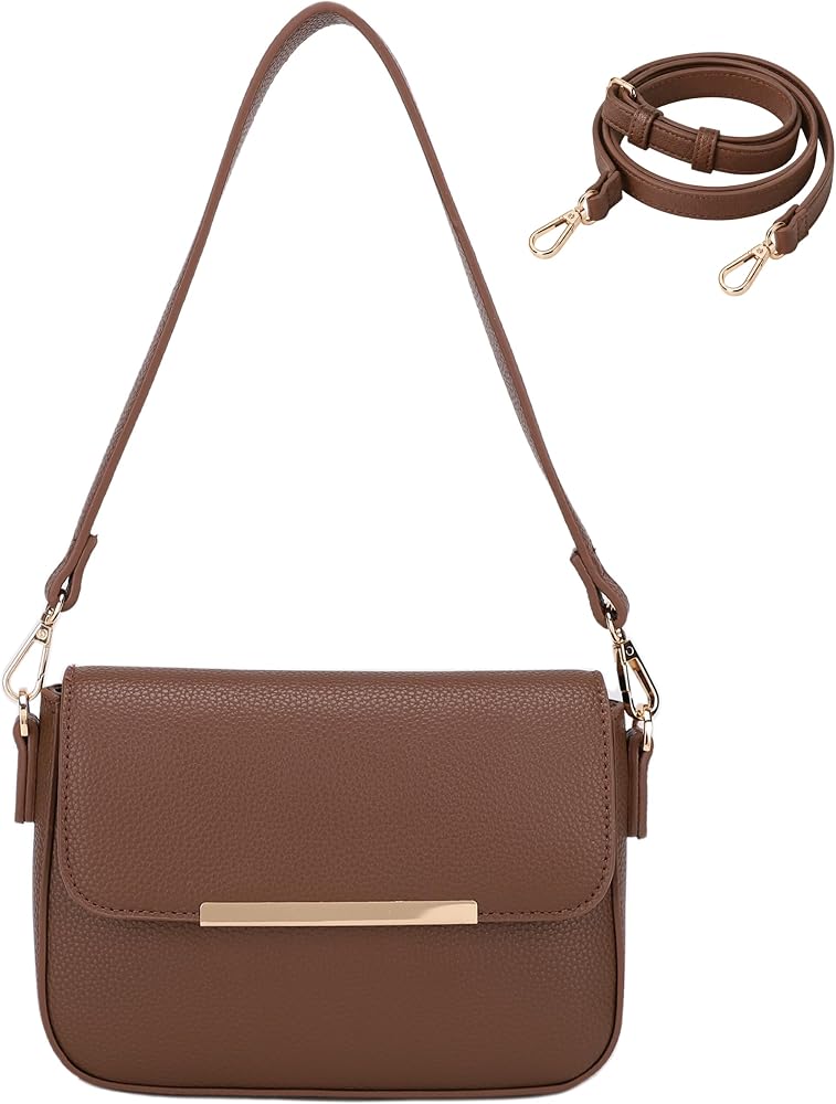 Small Leather Shoulder Bag, Trendy Flap Crossbody Purse • Coffee