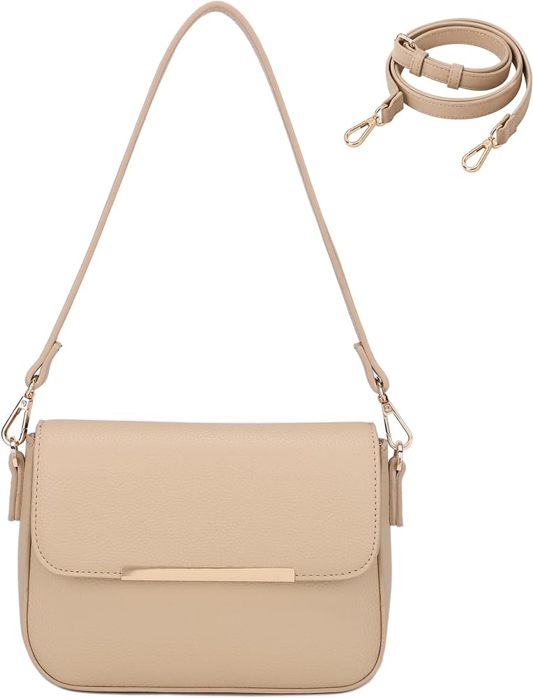 Small Leather Shoulder Bag, Trendy Flap Crossbody Purse • Sand