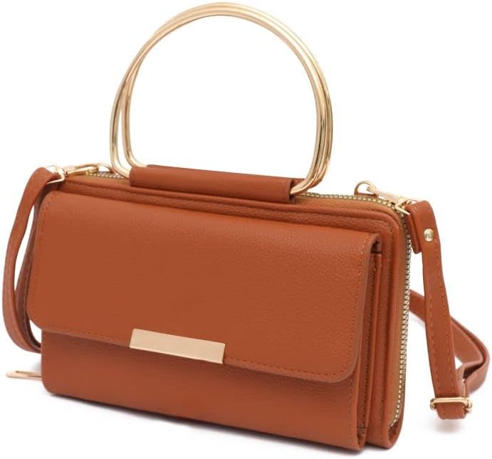 Small Top Handle Wristlet Clutch Purse, Trendy Crossbody Cell Phone Wallet Purse • Tan