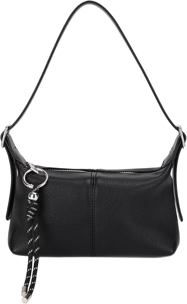 Vegan Leather Small Crossbody Purse Trendy Hobo Bags with Dual Adjustable Strap and Keychain Bag Charm • Black