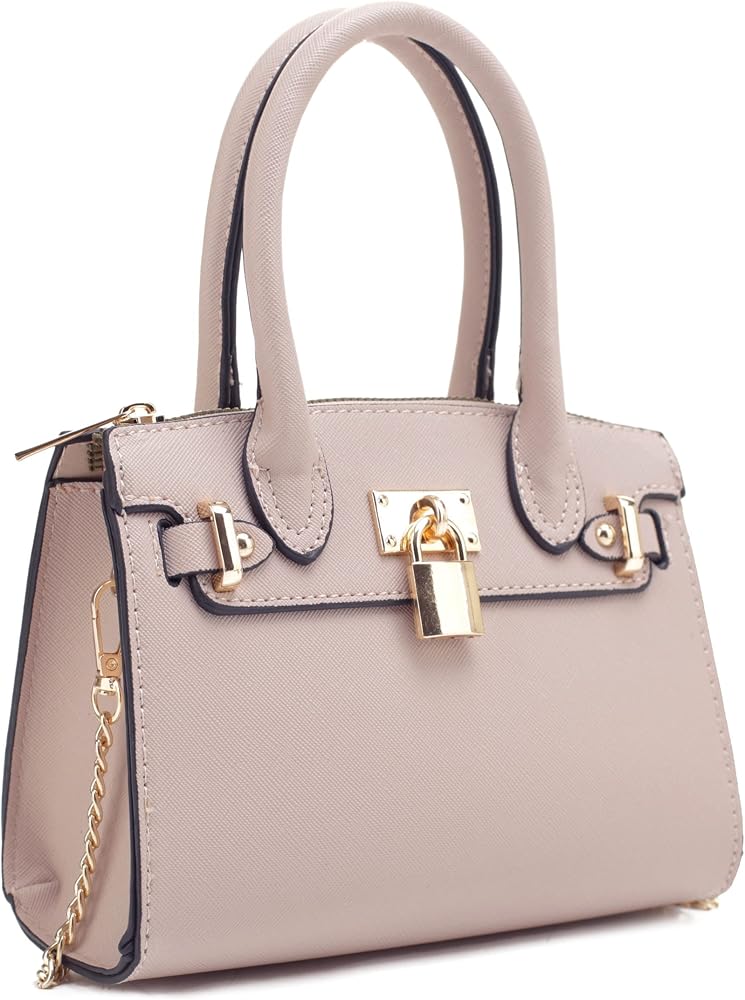 Women's Evening Bag Party Clutches Mini Satchel Purses Cocktail Prom Handbags with Chain and Lock • Nude