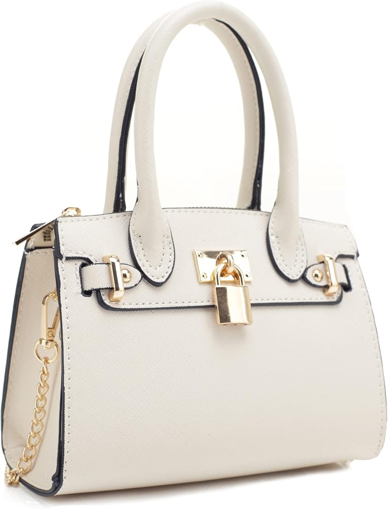 Women's Evening Bag Party Clutches Mini Satchel Purses Cocktail Prom Handbags with Chain and Lock • Off-White