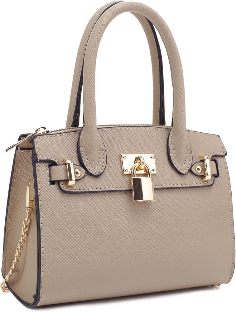 Women's Evening Bag Party Clutches Mini Satchel Purses Cocktail Prom Handbags with Chain and Lock • Taupe