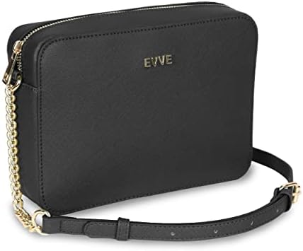 Women's Saffiano Crossbody Camera Bag Designer Shoulder Purse with Chain and Leather Strap • Black