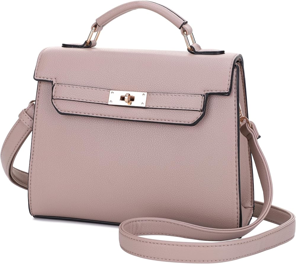 Women's Top Handle Satchel Bag Vegan Leather Crossbody Handbag with Top Handle and Strap • Light Taupe