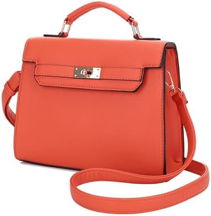 Women's Top Handle Satchel Bag Vegan Leather Crossbody Handbag with Top Handle and Strap • Orange
